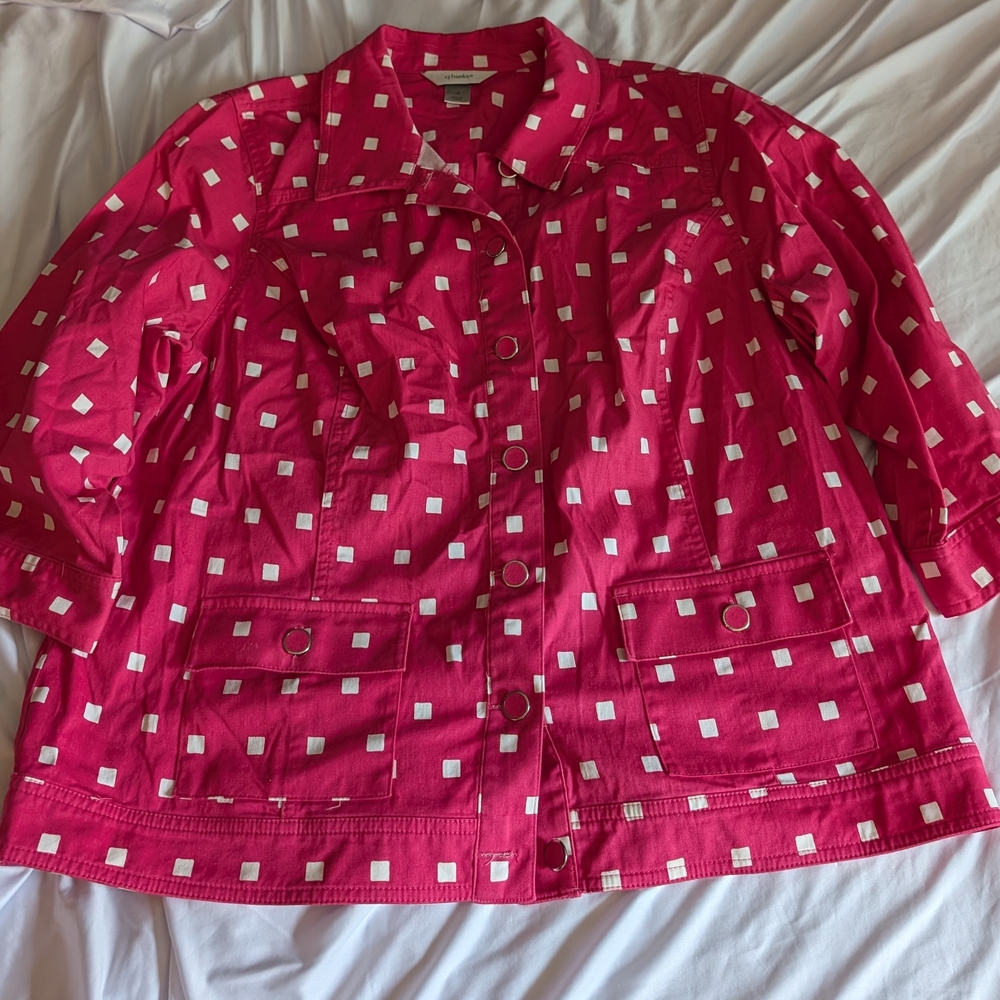 CJ Banks Pink and White Jacket with Square.Dots